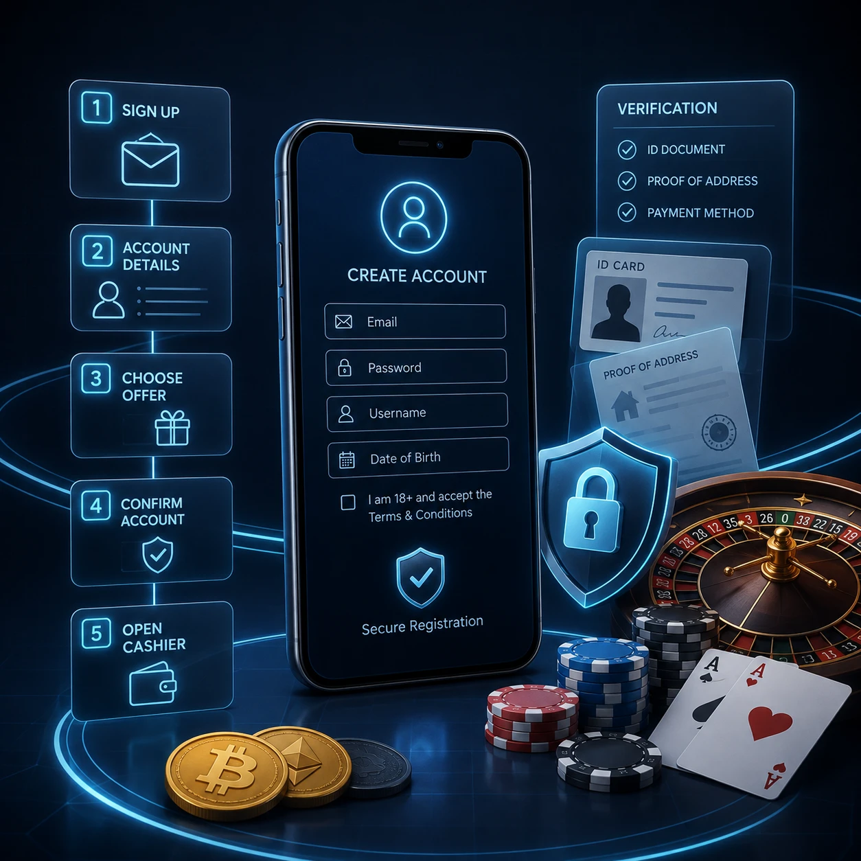 Casino account registration and verification steps